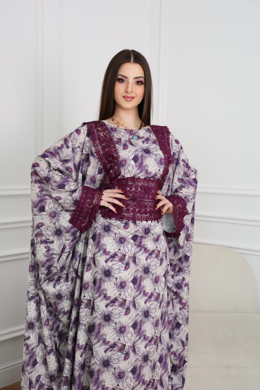 White & Purple Abaya  Elegant Contrast Design  Armoun