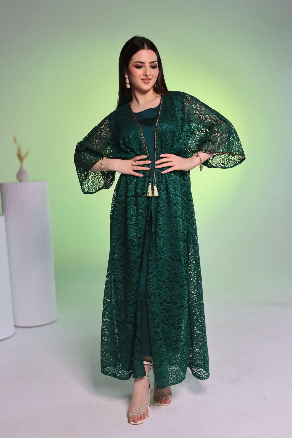 Emerald Green Abaya with Gold Chandelier Embellishments