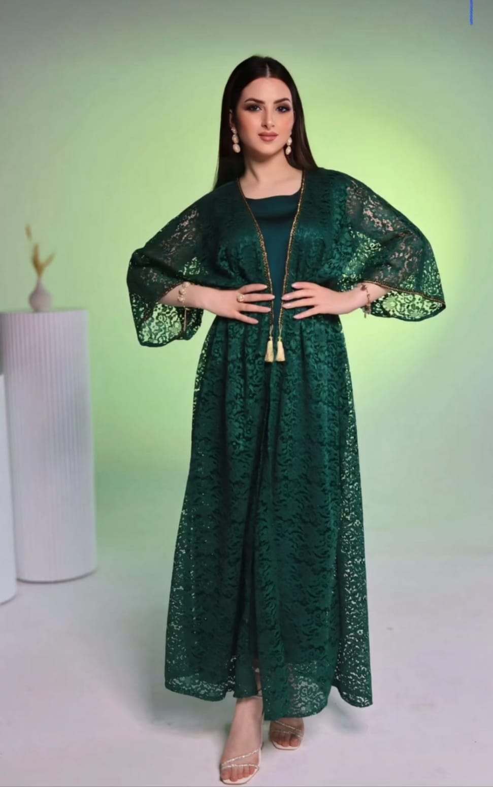 Emerald Green Abaya with Gold Chandelier Embellishments