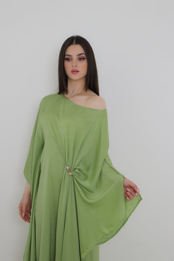 Sage Green Kaftan Abaya | Draped Oversized Event Abaya
