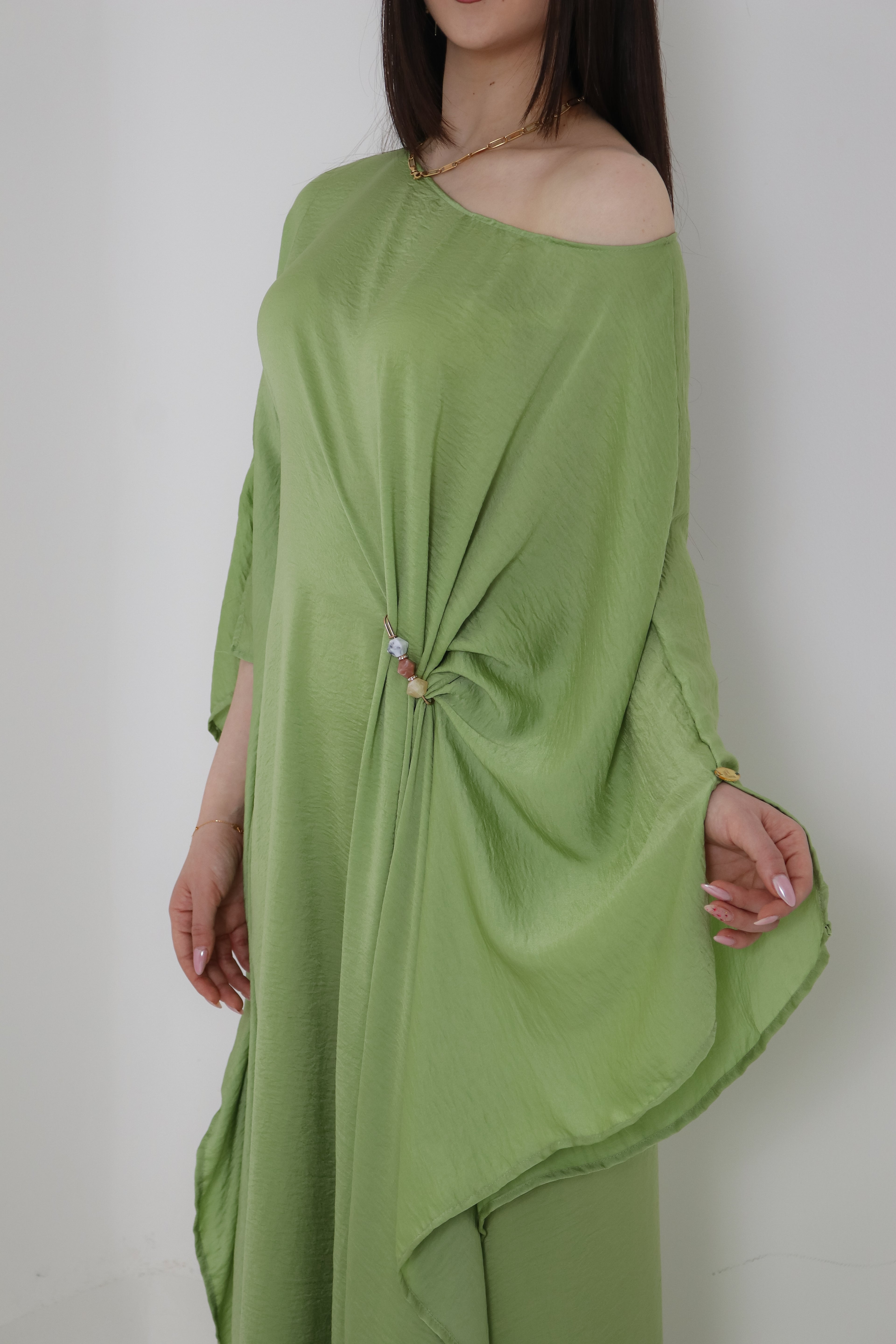 Sage Green Kaftan Abaya | Draped Oversized Event Abaya