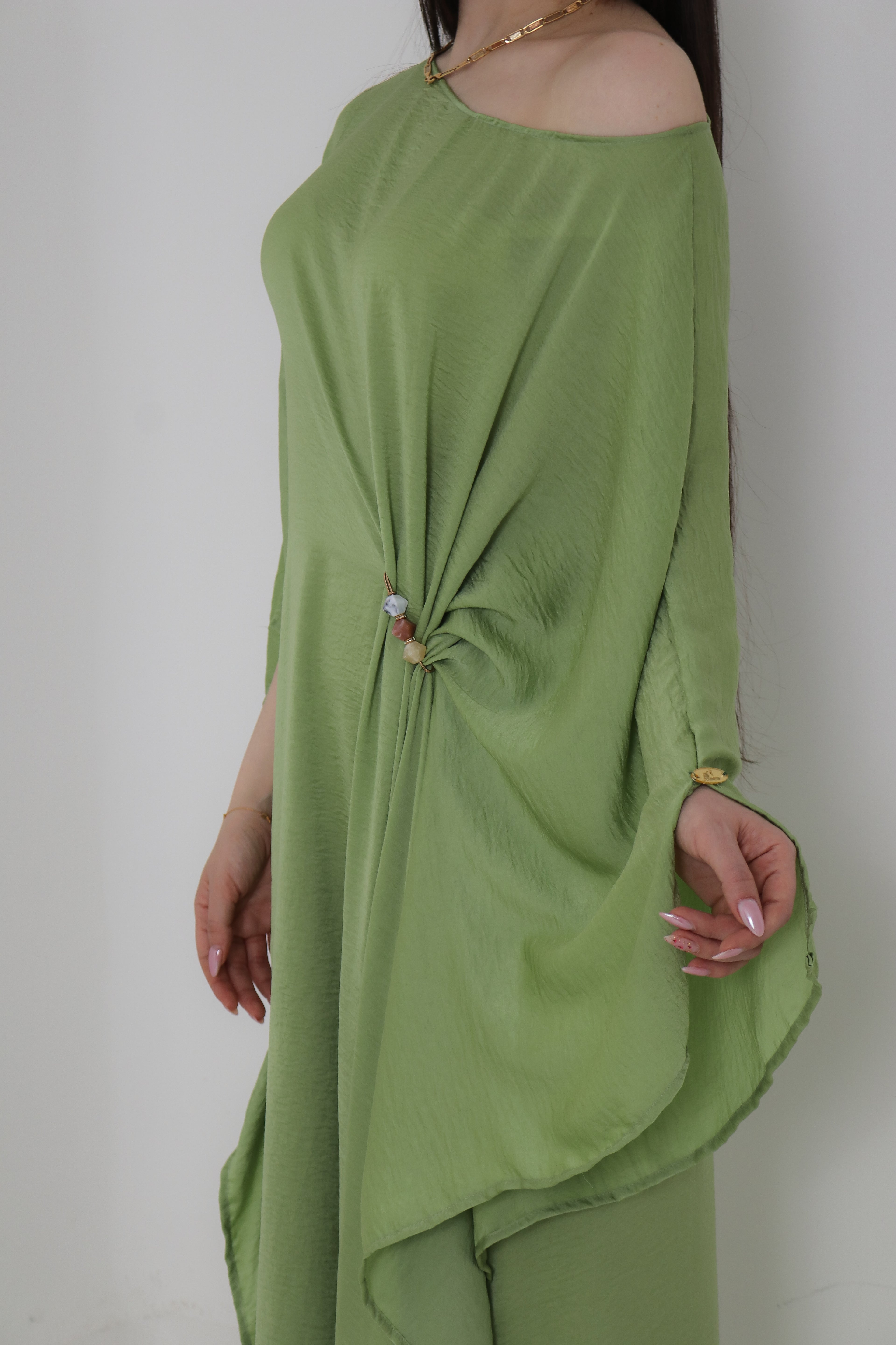 Sage Green Kaftan Abaya | Draped Oversized Event Abaya