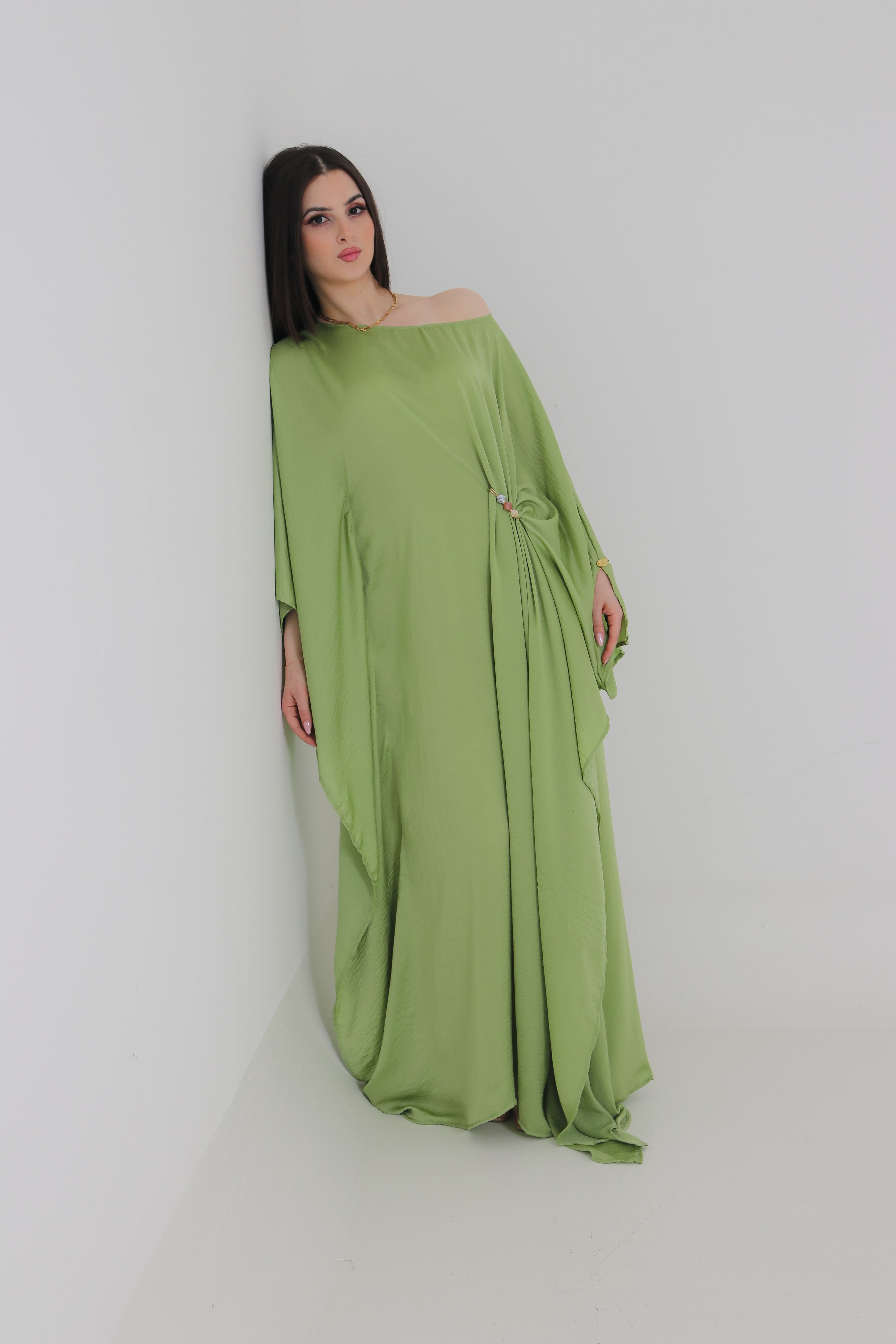 Sage Green Kaftan Abaya | Draped Oversized Event Abaya