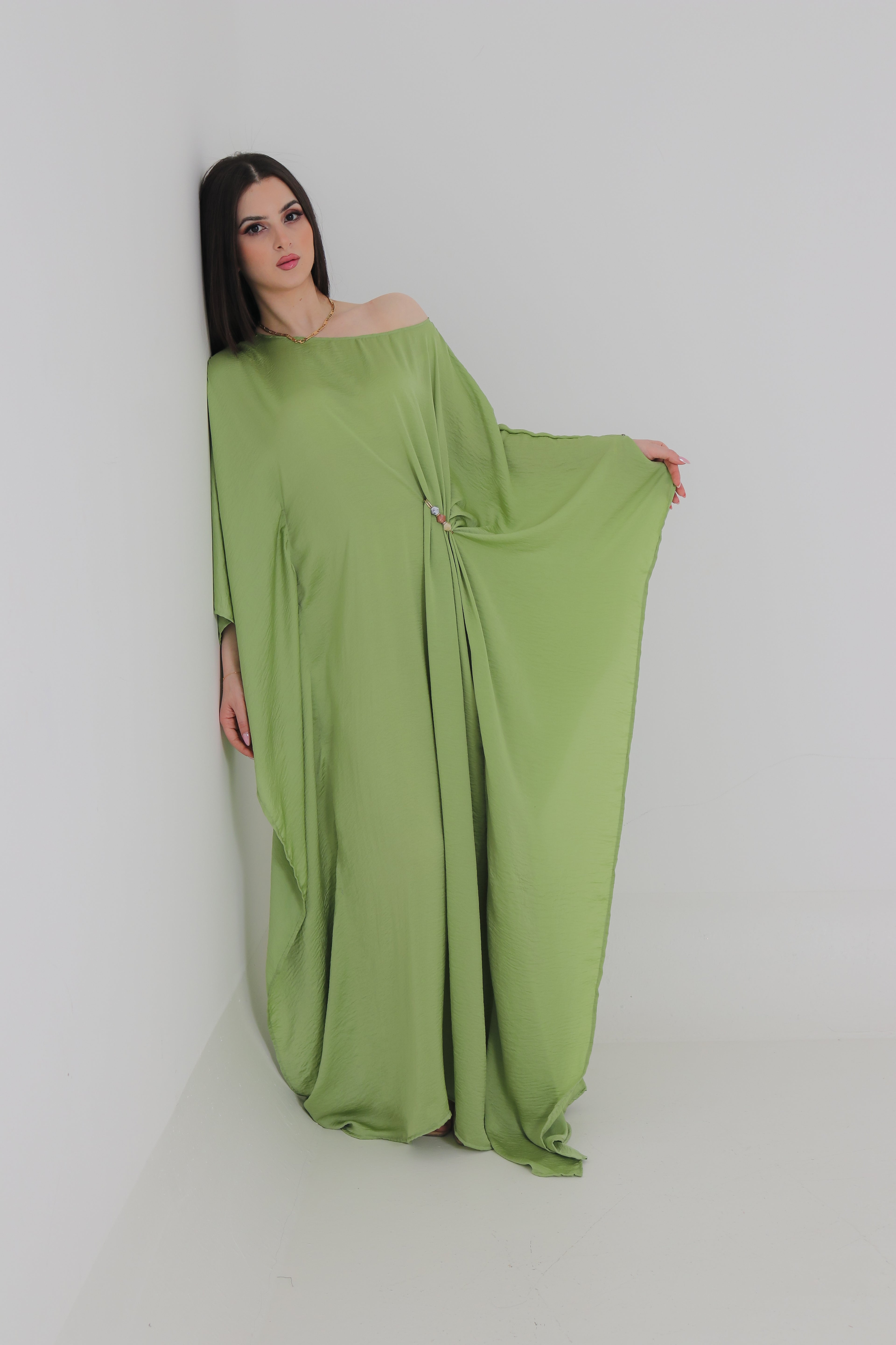 Sage Green Kaftan Abaya | Draped Oversized Event Abaya