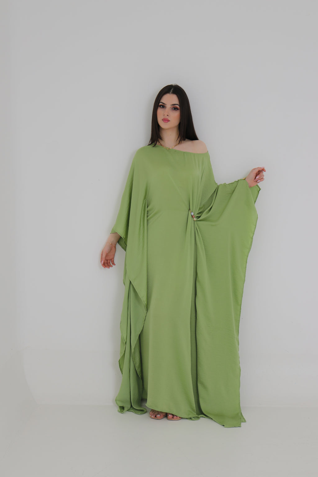 Sage Green Kaftan Abaya | Draped Oversized Event Abaya