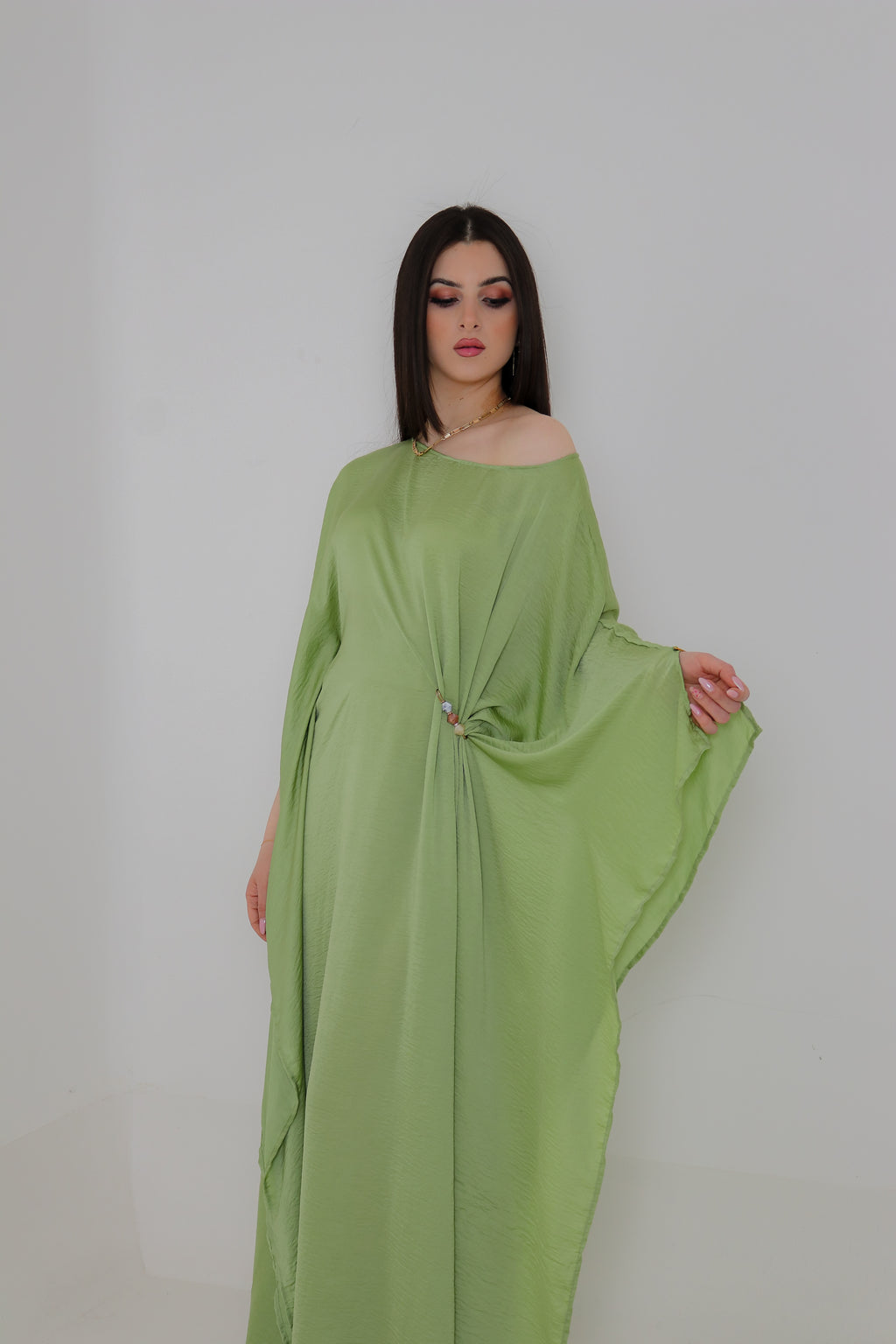Sage Green Kaftan Abaya | Draped Oversized Event Abaya