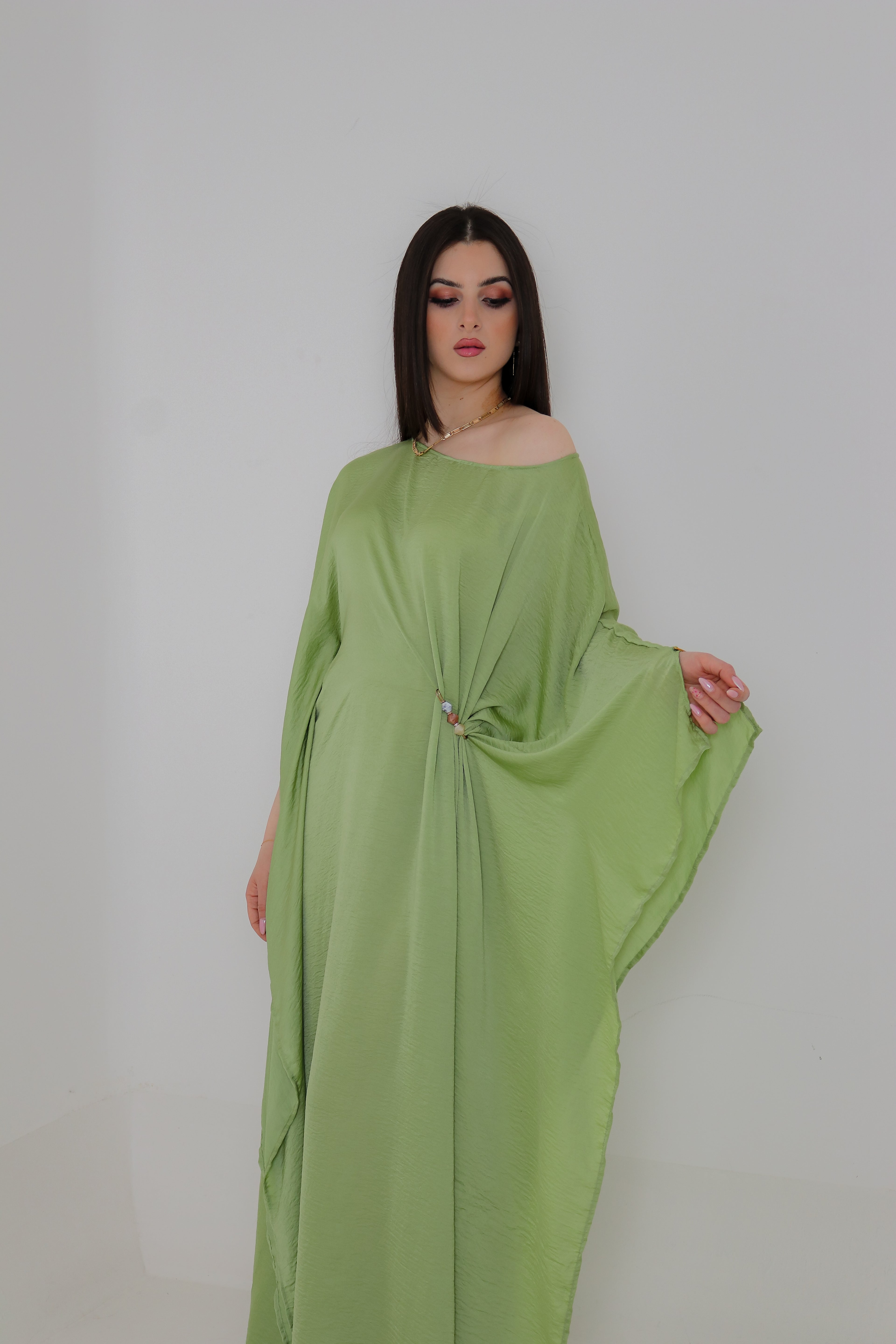 Sage Green Kaftan Abaya | Draped Oversized Event Abaya