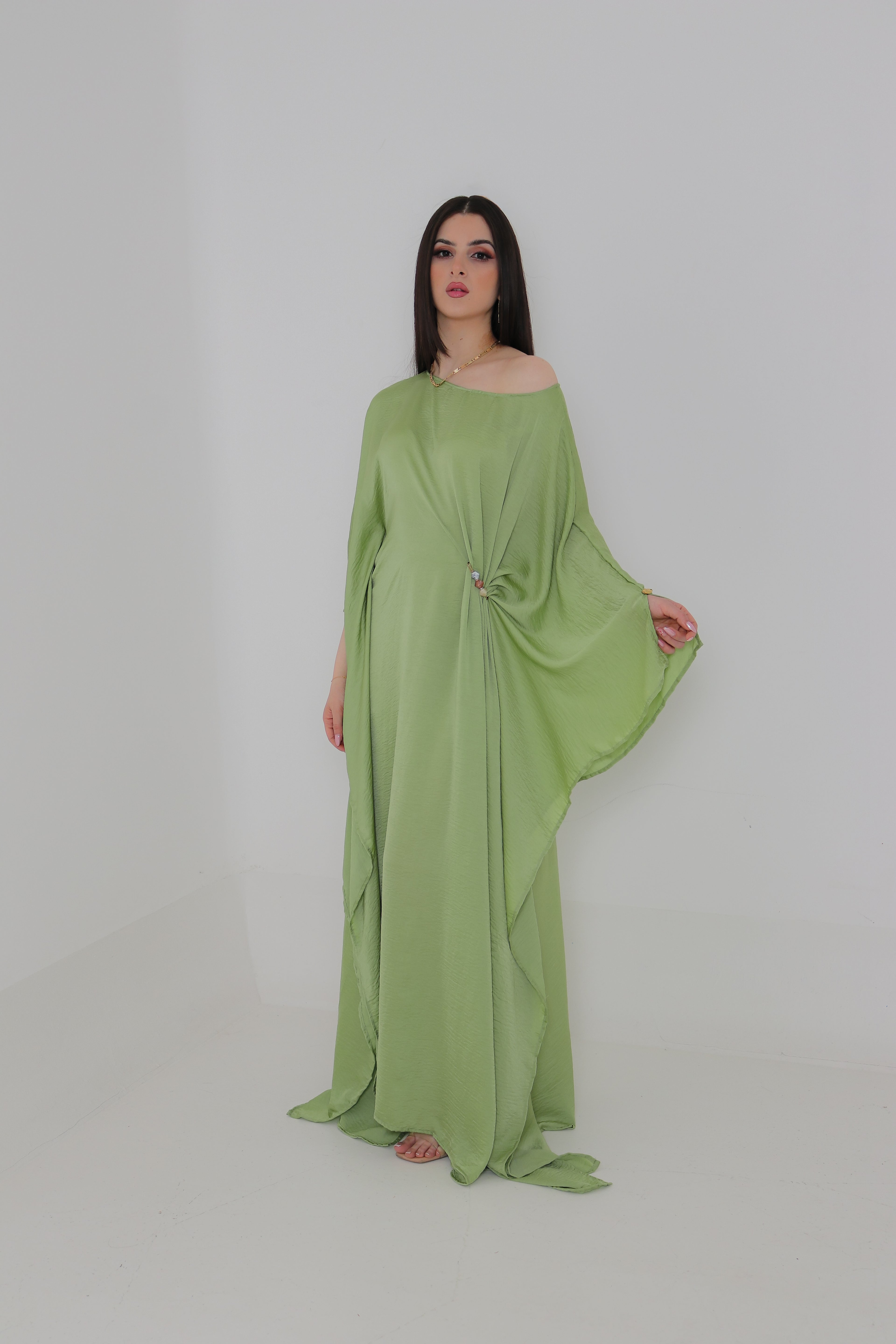 Sage Green Kaftan Abaya | Draped Oversized Event Abaya