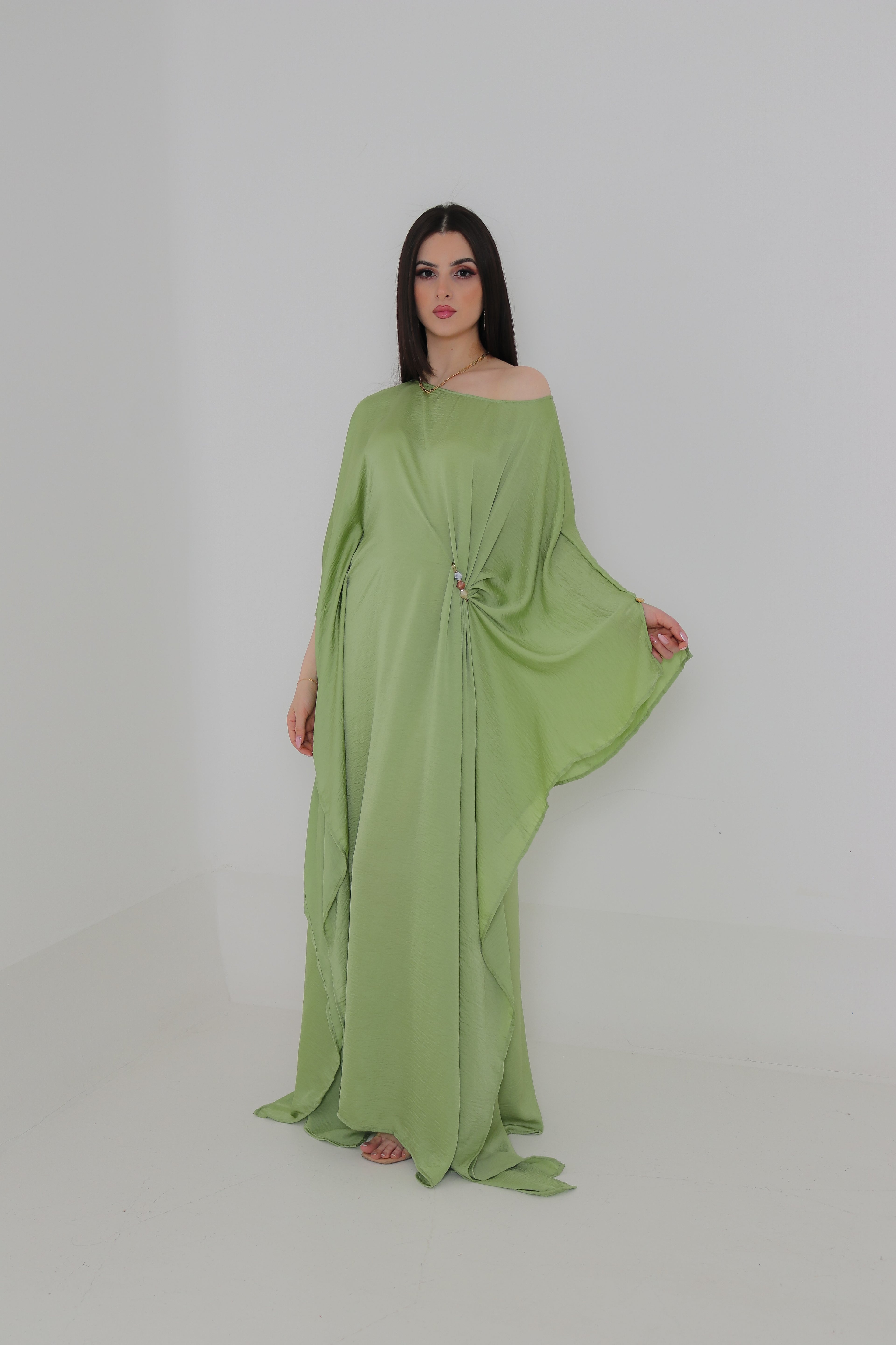 Sage Green Kaftan Abaya | Draped Oversized Event Abaya