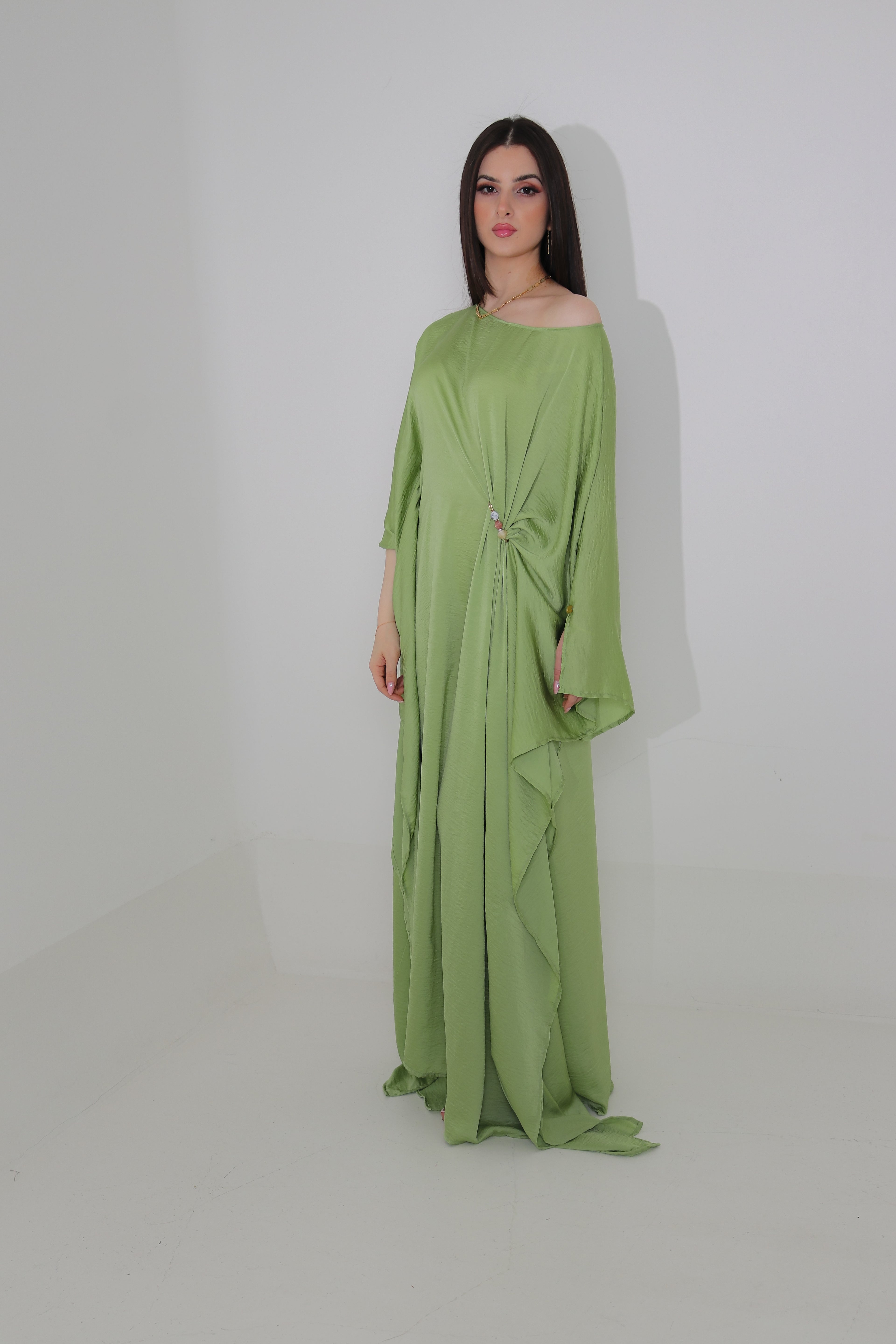 Sage Green Kaftan Abaya | Draped Oversized Event Abaya