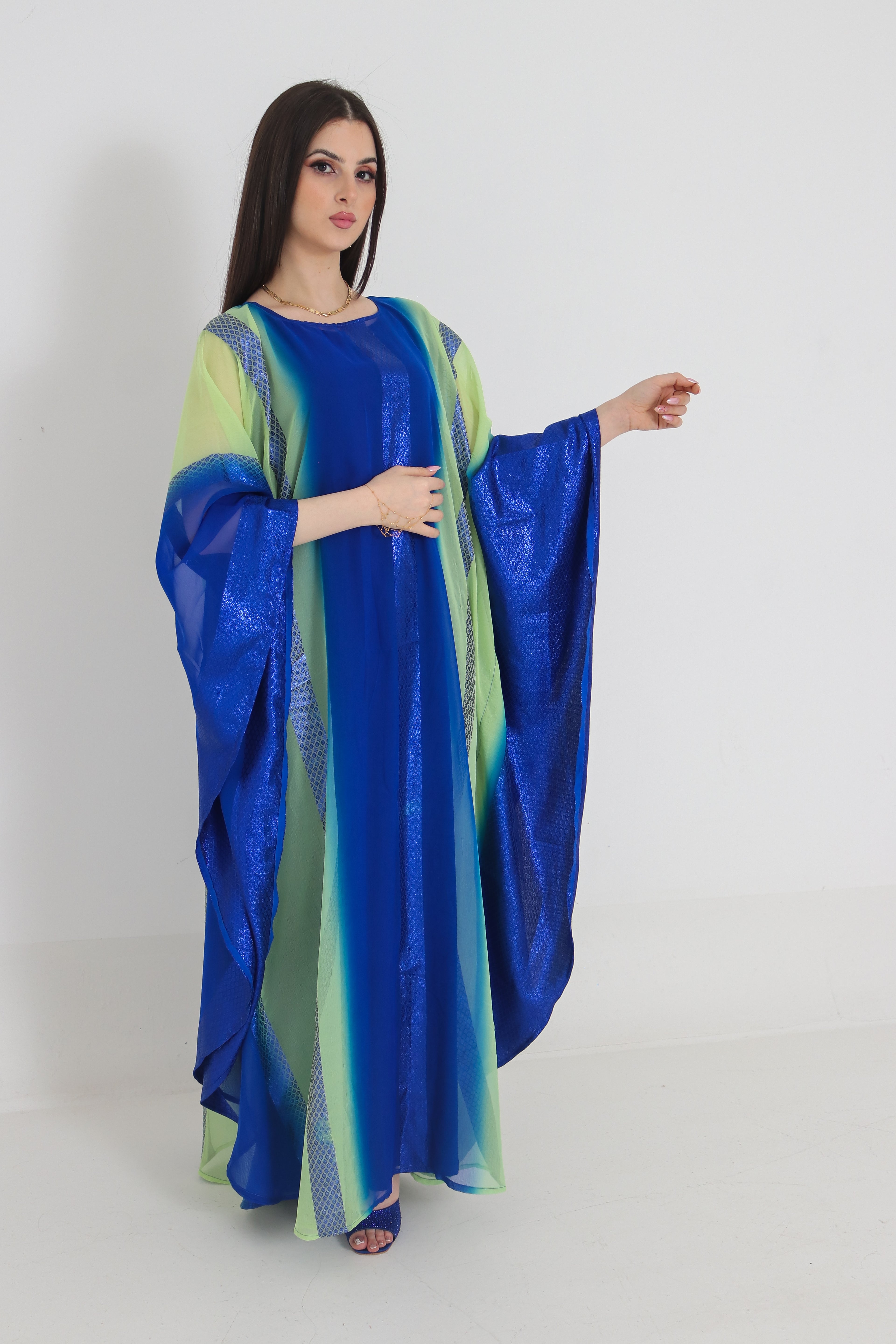Royal Blue & Green Ombre Abaya UAE | Shimmer Kaftan Style Abaya