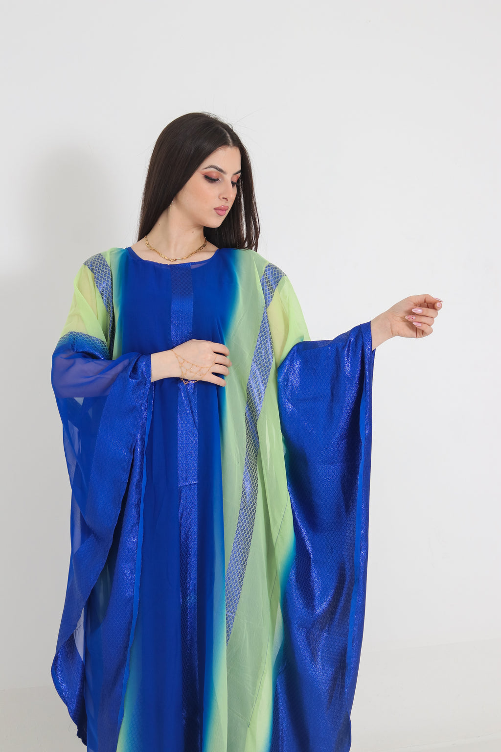 Royal Blue & Green Ombre Abaya UAE | Shimmer Kaftan Style Abaya
