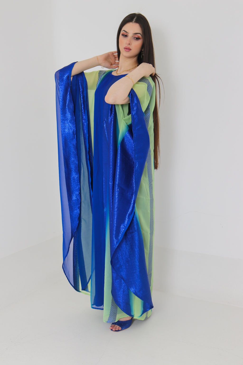 Royal Blue & Green Ombre Abaya UAE | Shimmer Kaftan Style Abaya