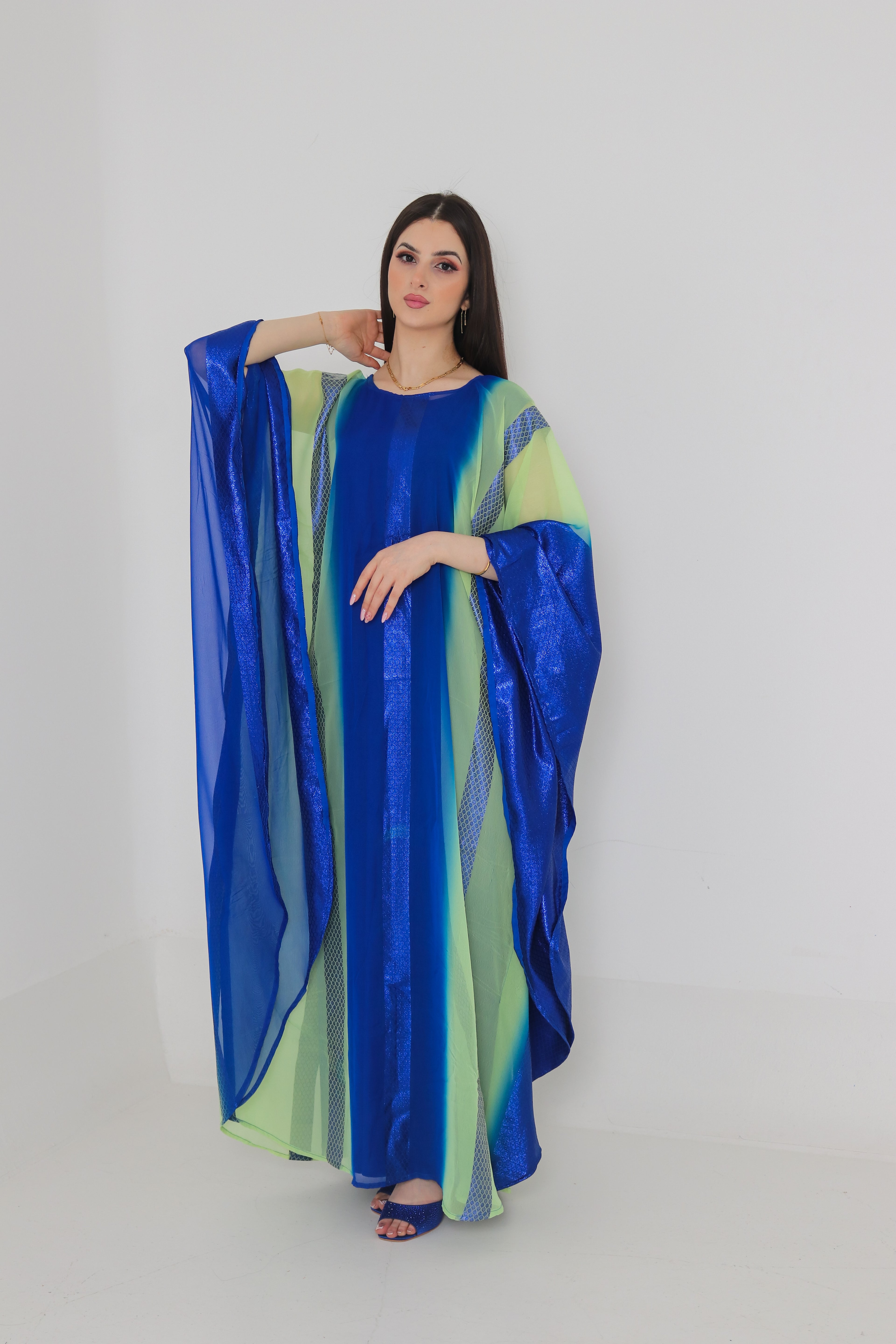 Royal Blue & Green Ombre Abaya UAE | Shimmer Kaftan Style Abaya