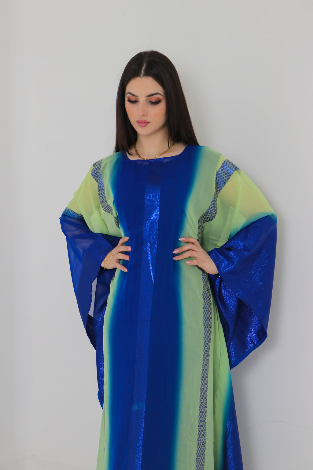 Royal Blue & Green Ombre Abaya UAE | Shimmer Kaftan Style Abaya