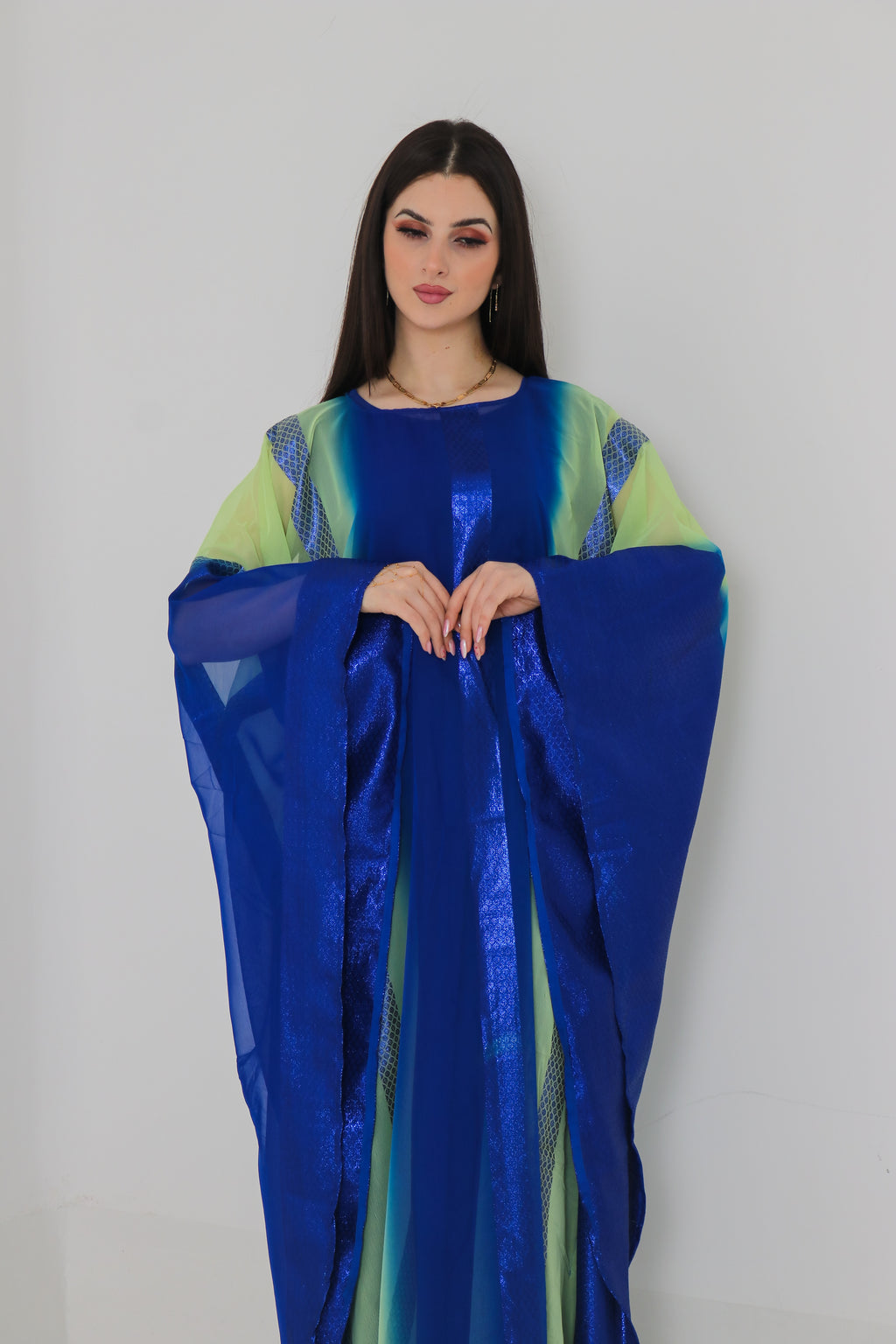 Royal Blue & Green Ombre Abaya UAE | Shimmer Kaftan Style Abaya