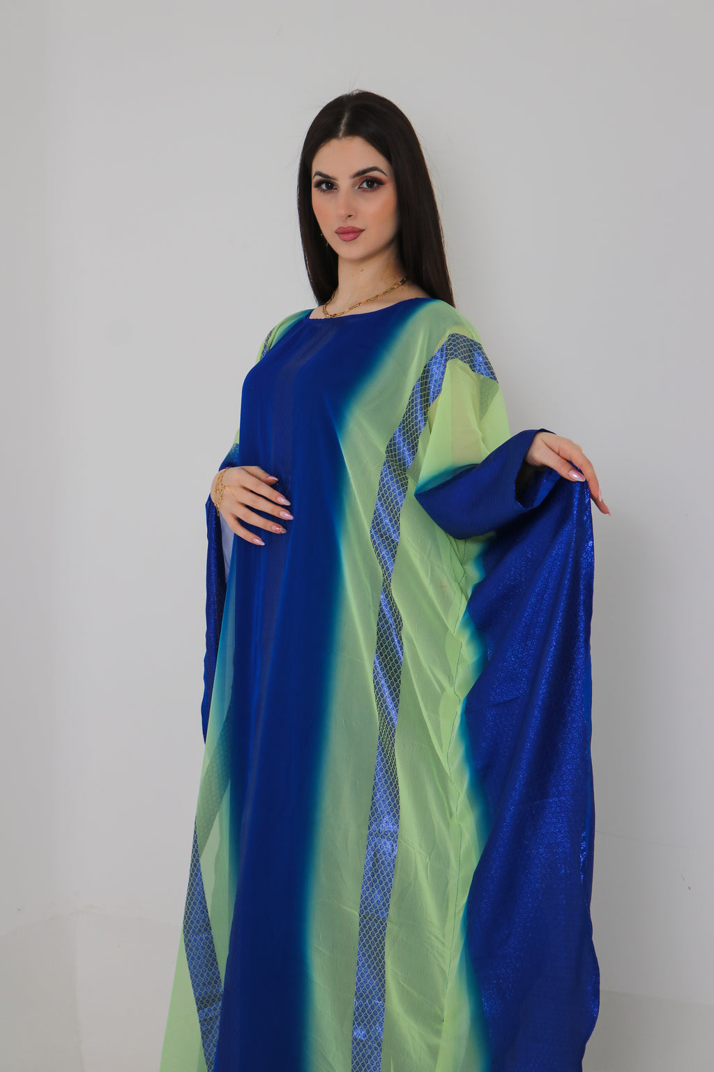Royal Blue & Green Ombre Abaya UAE | Shimmer Kaftan Style Abaya