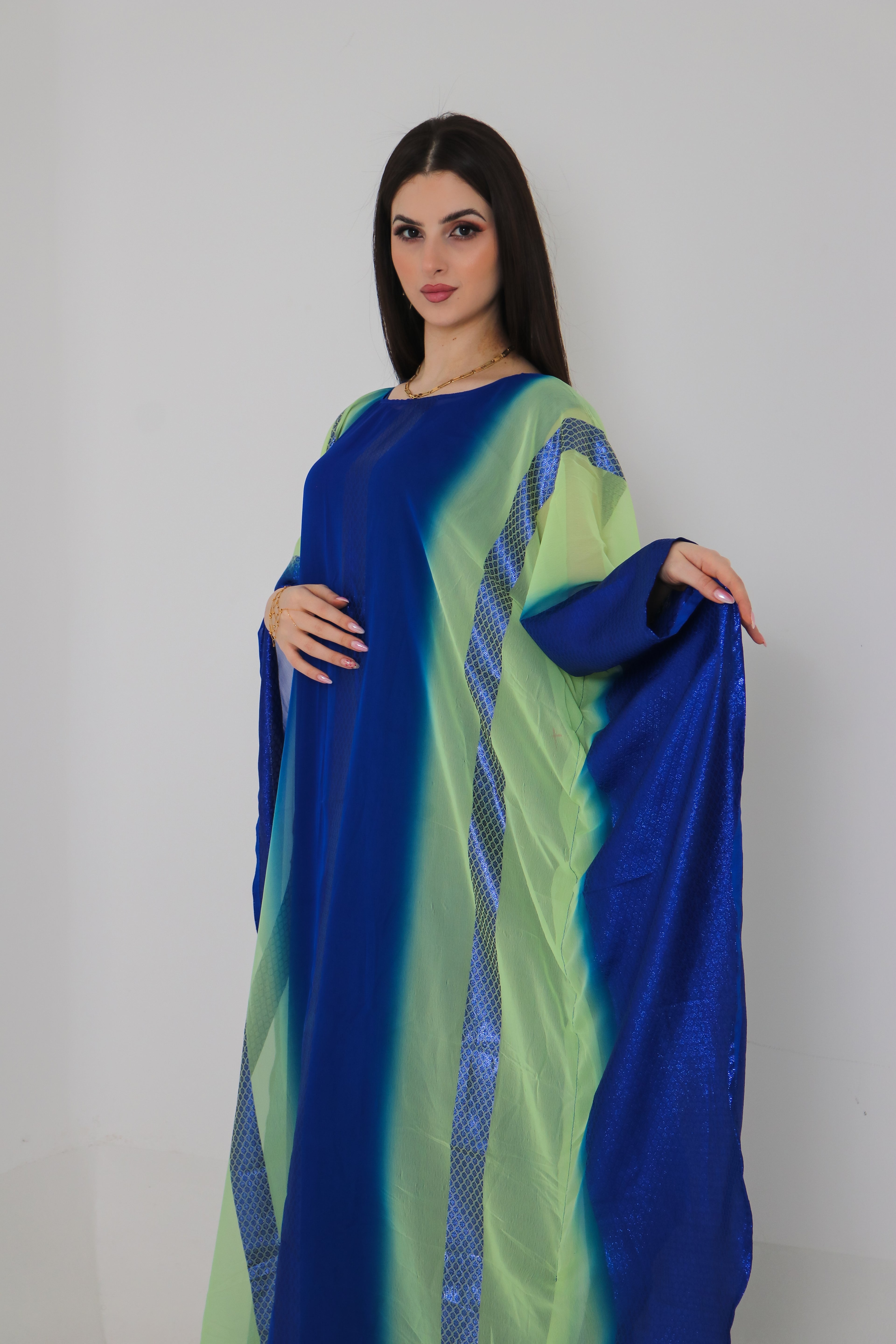 Royal Blue & Green Ombre Abaya UAE | Shimmer Kaftan Style Abaya