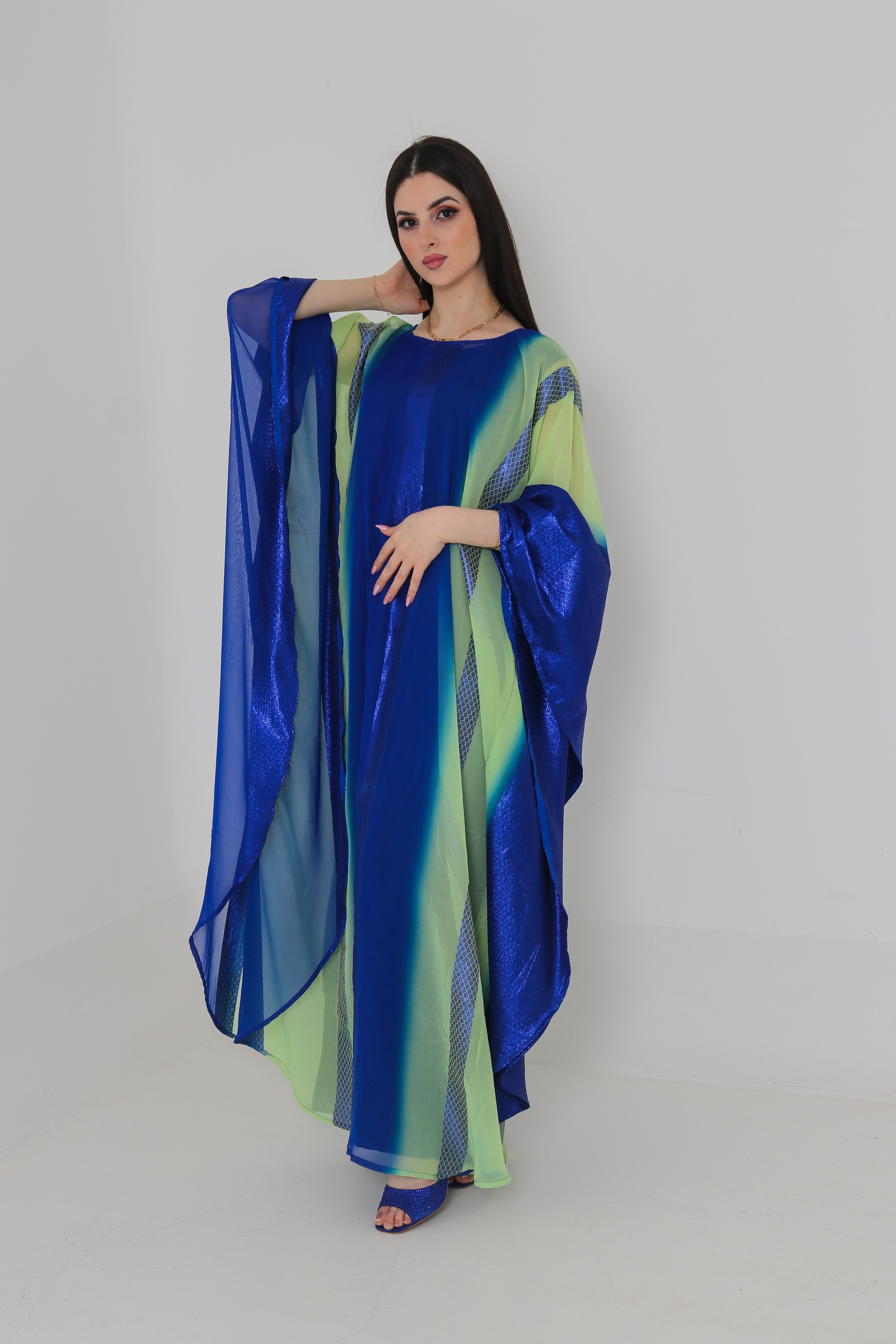 Royal Blue & Green Ombre Abaya UAE | Shimmer Kaftan Style Abaya