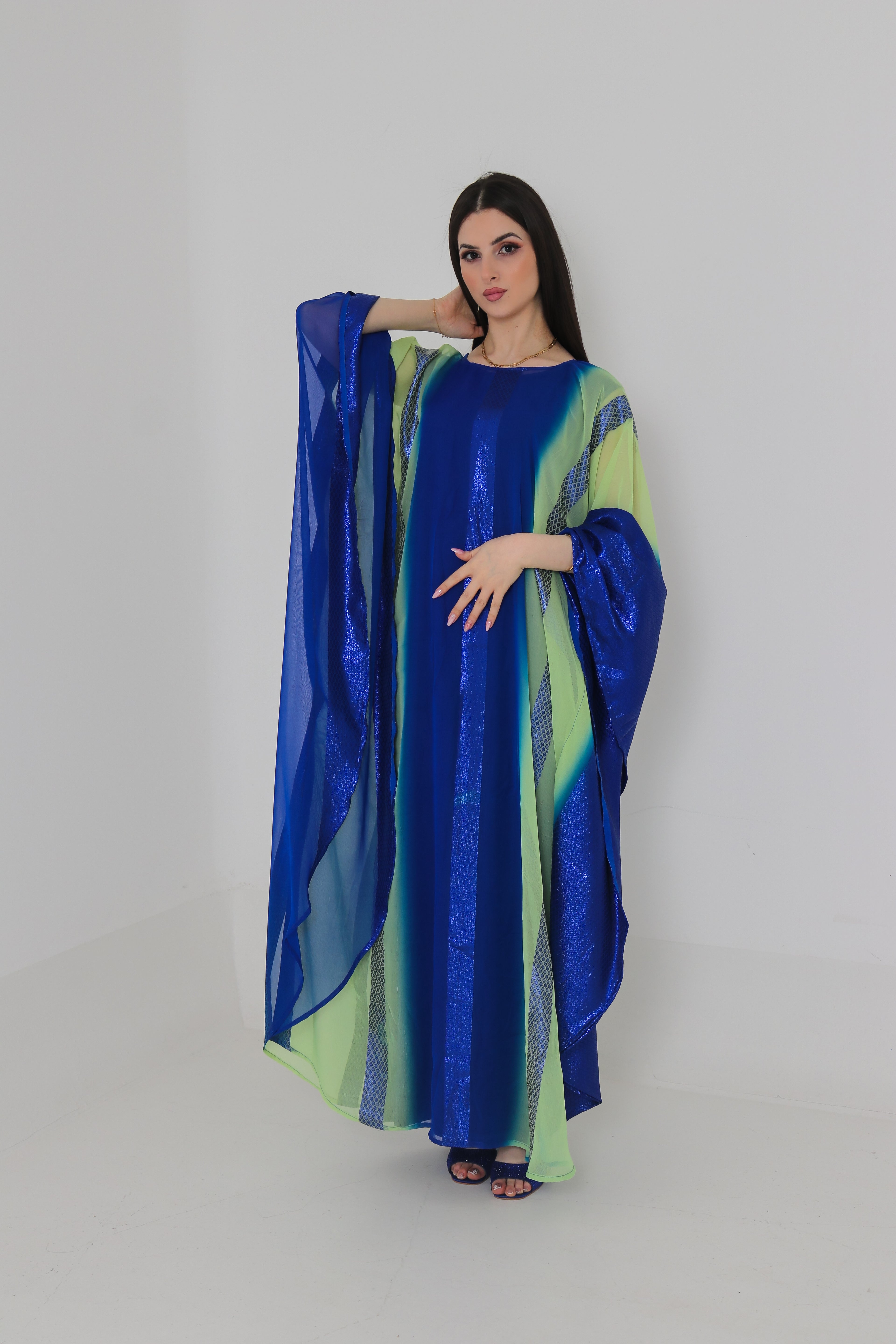Royal Blue & Green Ombre Abaya UAE | Shimmer Kaftan Style Abaya