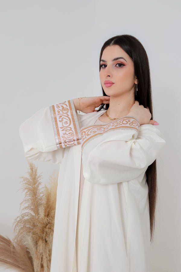 Ivory Abaya | Gold & Silver Embroidered Cuff Detail