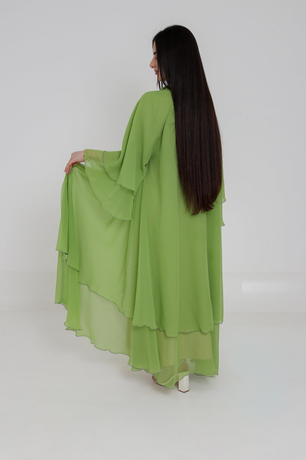 Lime Green Chiffon Abaya Set | 3-Piece with Matching Sheila & Belt