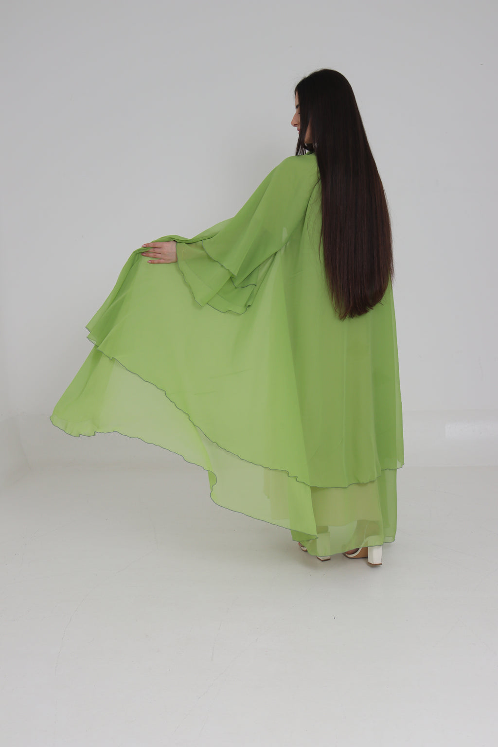 Lime Green Chiffon Abaya Set | 3-Piece with Matching Sheila & Belt