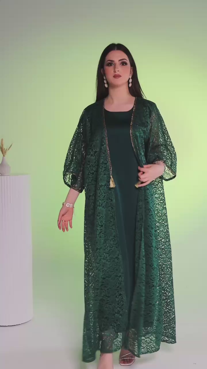 Emerald Green Abaya with Gold Chandelier Embellishments